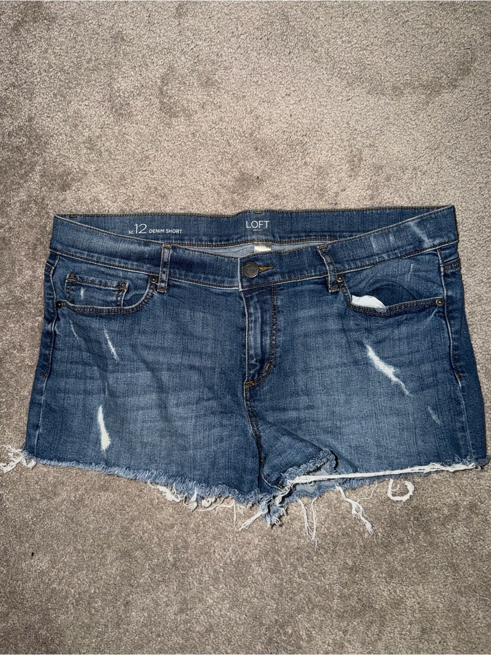 LOFT Medium Blue Distressed Denim Cutoff Shorts
